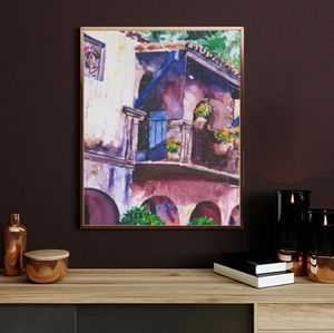 Original Watercolor of a Sedona Courtyard
